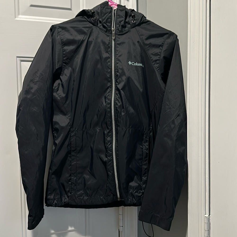 Black Columbia hooded windbreaker
